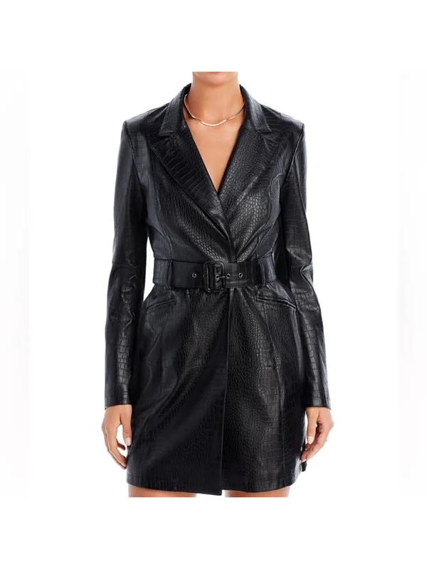 French Connection Black Croc Leather Belted Blazer Dress - - Image 2