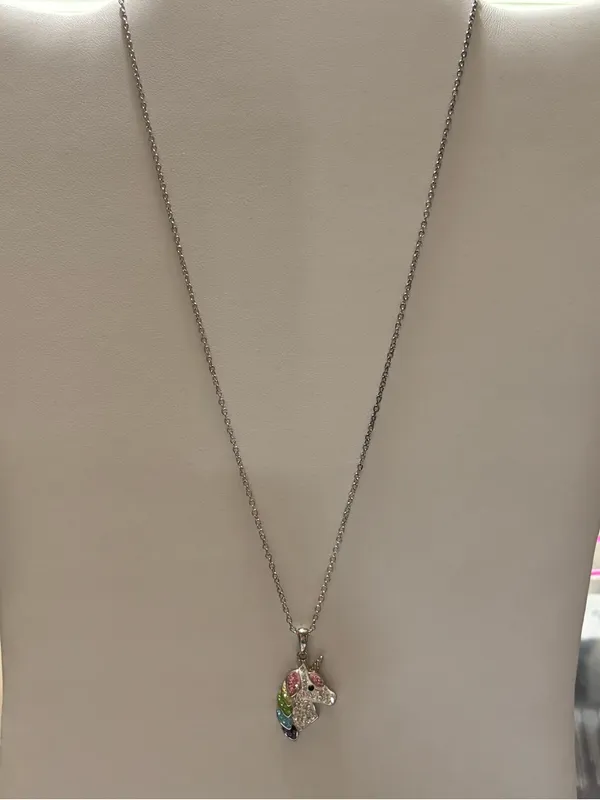 Rainbow Crystals Fine Silver Plated Unicorn Pendant 18” Necklace Cable Chain - Image 2