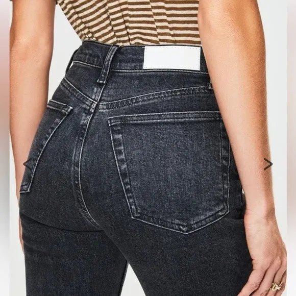 RE/DONE 90S High Rise Straight Leg Jeans in Stoned Noir Black Women's Size 24 - Image 2