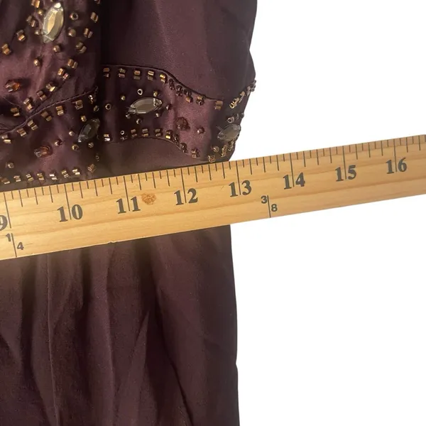 Jones New York Dress Y2k Size 10 Brown Chiffon 100%‎ Silk Beaded Midi Dress - Image 10