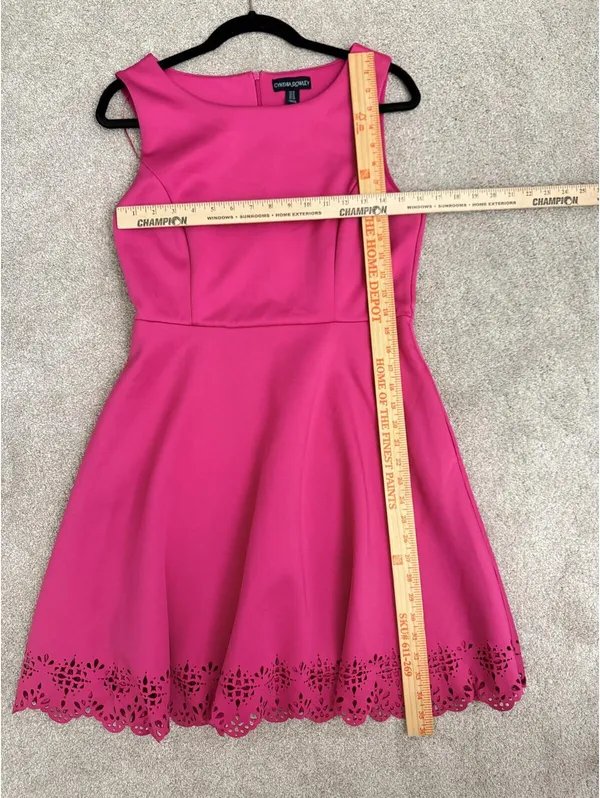 Cynthia Rowley Women's Size 10 Hot Pink Fit & Flare Laser Cut Eyelet Hem Dress - Image 7