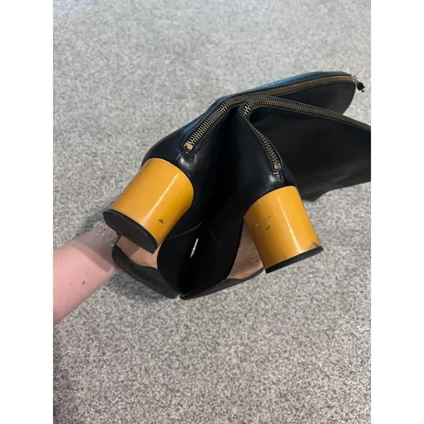 Kate Spade New York Black Leather‎ Knee High Boots Block Heel Zip Back - Image 6