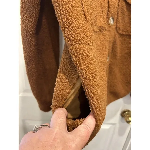 Wishlist Rust Brown Teddy Sherpa‎ Shacket Button Front Fleece Jacket Womens S/M - Image 4