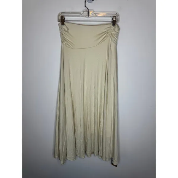 NWT OGL Move Ivory Lime Ruched Waist Flowy Maxi Skirt Size Medium Stretch - Image 4