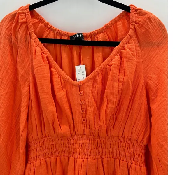 NWT J. Crew Orange Gauze Smocked Waist Midi Maxi Balloon Sleeve‎ Cotton Dress XS - Image 4