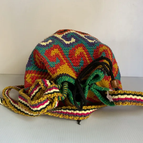 Boho Multicolor Woven Bucket Bag Crossbody Drawstring Ethnic Artisan Style Pink - Image 8