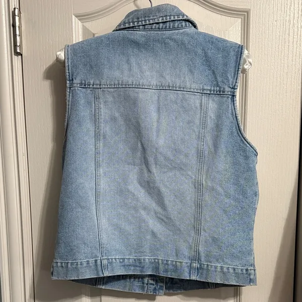 Vintage 90s Denim Vest Bikercore Y2K Distressed Festival Grunge Indie Sleaze - Image 3