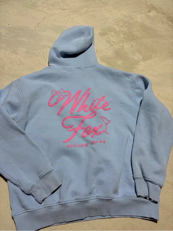 White fox Light Blue Hooded Sweatshirt pink with love martini era 8.5 L/XL - Image 11