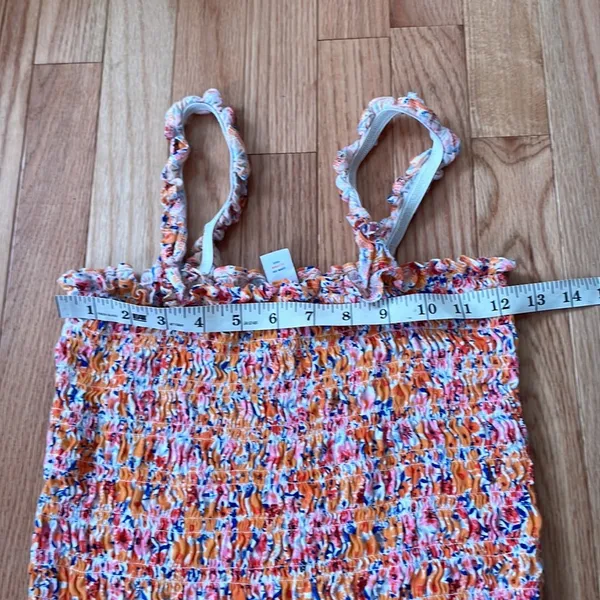 Old Navy Crop Top Womens Small Floral Print Pink Orange Smocked Sleeveless Ladie - Image 2