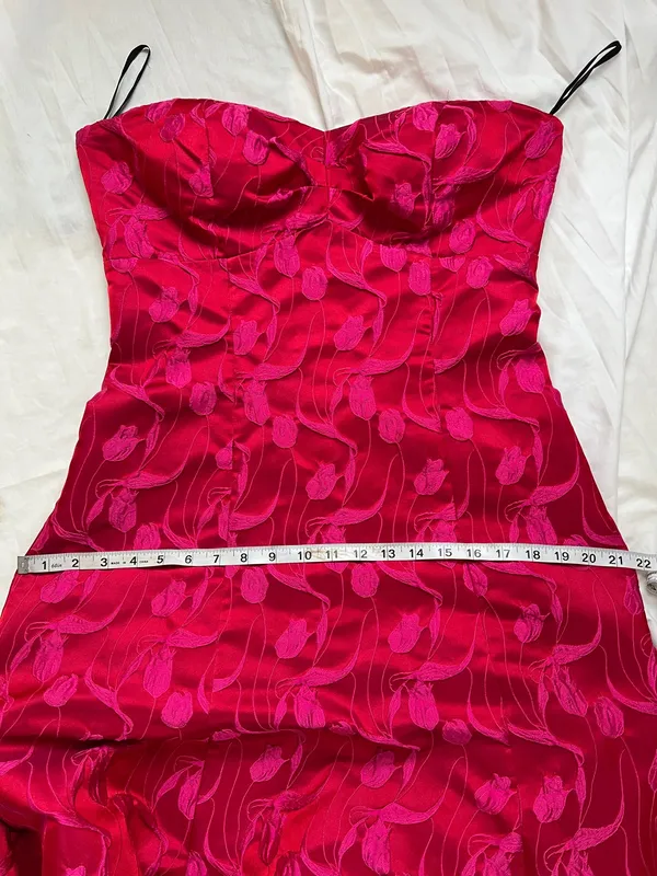 Bebe Fuchsia Pink Floral Jacquard Strapless High-Low Prom Formal Dress Size 10 - Image 8