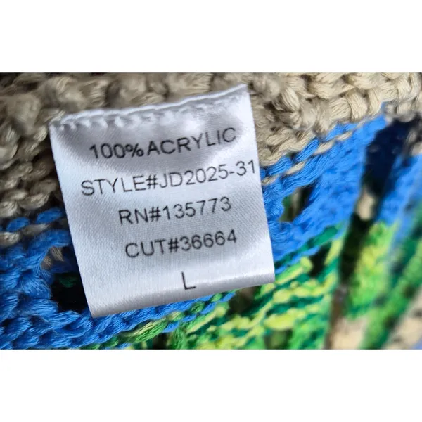 Olivaceous Phoenix Open Knit Crochet Dress Swim Coverup Green Blue Striped L NWT - Image 7