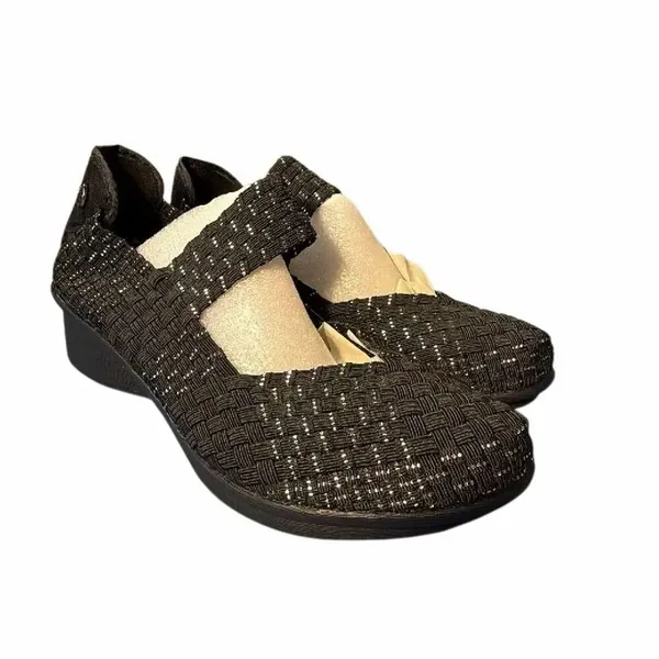 Bernie Mev Women’s EU 39 US 8-8.5 Black Metallic Woven Mary Jane Wedge Shoes - Image 3