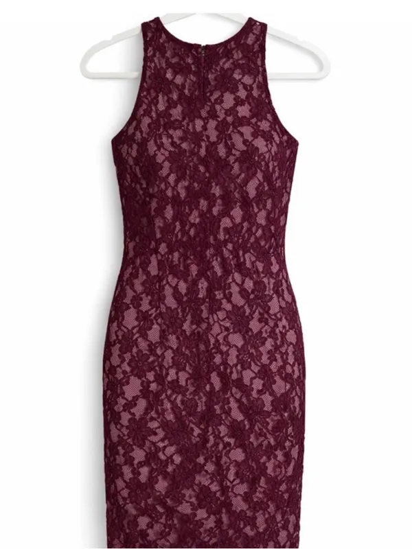 love, Fire Burgundy Sleeveless Lace Bodycon Mini Dress - Image 5