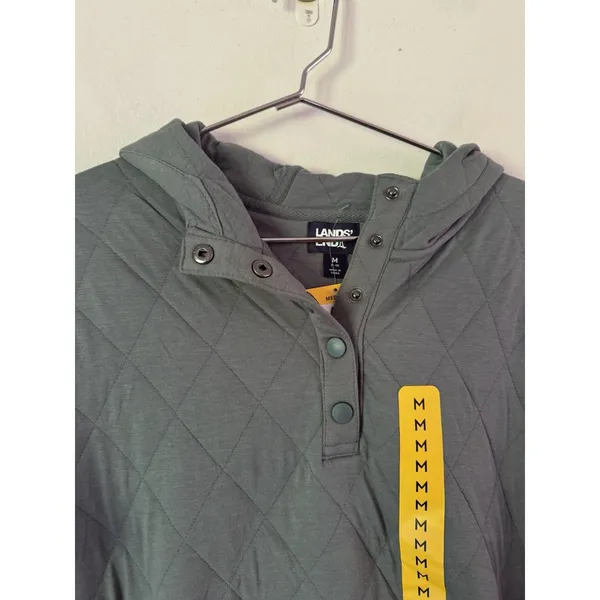 NWT Lands End Quilted Pullover Snap Sweatshirt Women’s Size Medium Light Blue - Image 3