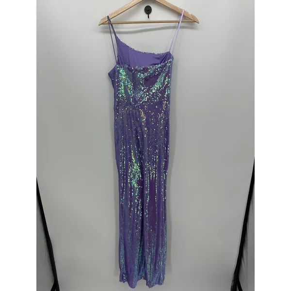Crystal Doll Juniors Size 3‎ Purple Sequin Maxi Dress Gown Slit Prom Gala Formal - Image 2