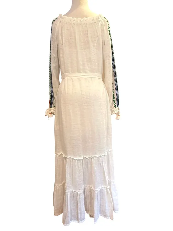 Tory Burch Embroidered Peasant Maxi Dress Cover-up On or Off Shoulder Small - Image 5