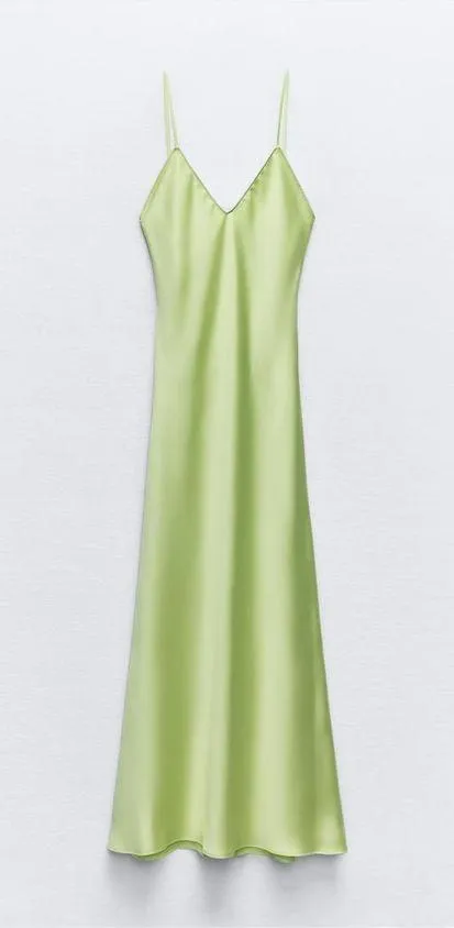 Zara Dress Lime Green Satin Effect Maxi Midi Wedding Party Date Coctail - Image 16