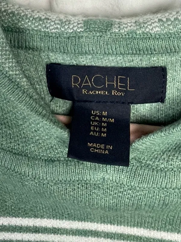 Rachel Roy Sweater Medium Plaid Knit Hoodie Green White Women's Soft Cozy - Image 2