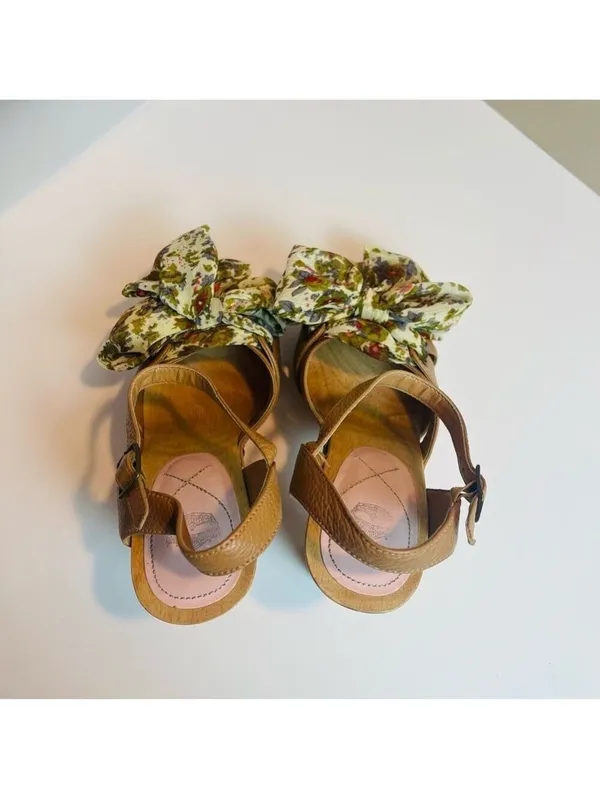 Vintage CROWN women’s wood platform heels "miss america" floral fabric bow Sz 7M - Image 14