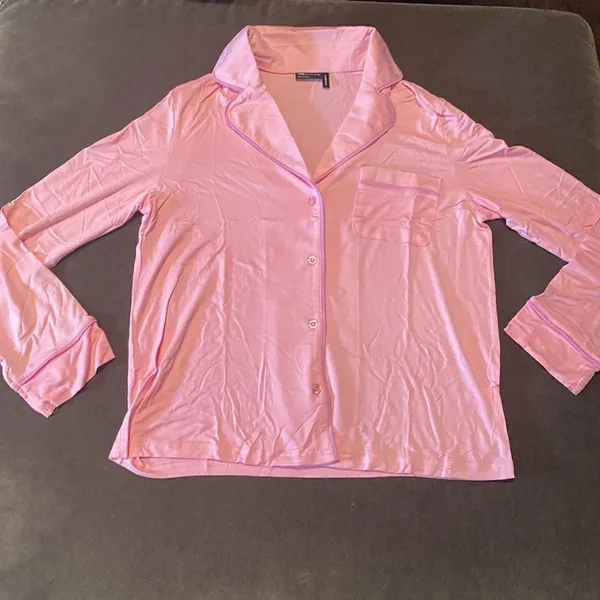 ASOS Design Women’s Long Sleeve Shirt & Pants Pajama Set Pink Piping Size 4 NEW - Image 6