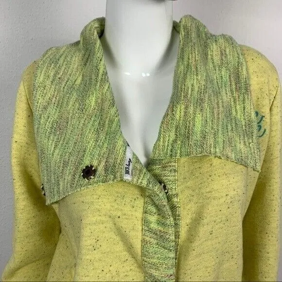 BKE Womens Sweater Small Yellow Snap Front Lounge Streetwear Cozy Retro‎ - Image 2
