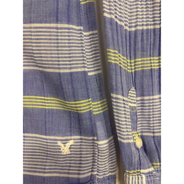 American Eagle‎ Outfitters Womens Vtg Boyfriend Striped Top Sz M Roll-Tab Sleeve - Image 10