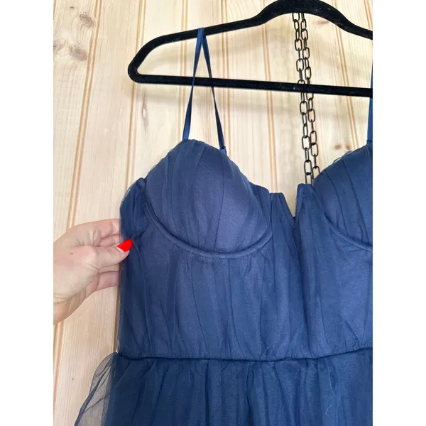 NWT Lulus Unforgettable Poise Navy Blue Tulle Bustier Tiered Maxi Dress Gala XL - Image 5