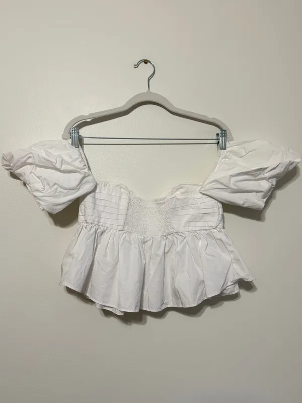 ZARA WHITE BABYDOLL CROPPED TOP SMALL BLOUSE WOMENS BEACH SUMMER blogger fave - Image 6
