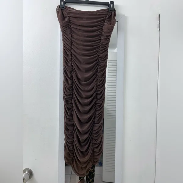 Urban Outfitters Mia Sheer Mesh Ruched Midi Dress. - Image 3