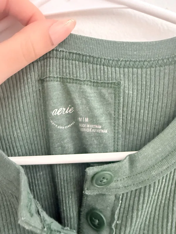 Aerie Ribbed Long Sleeve Top Green - Image 3