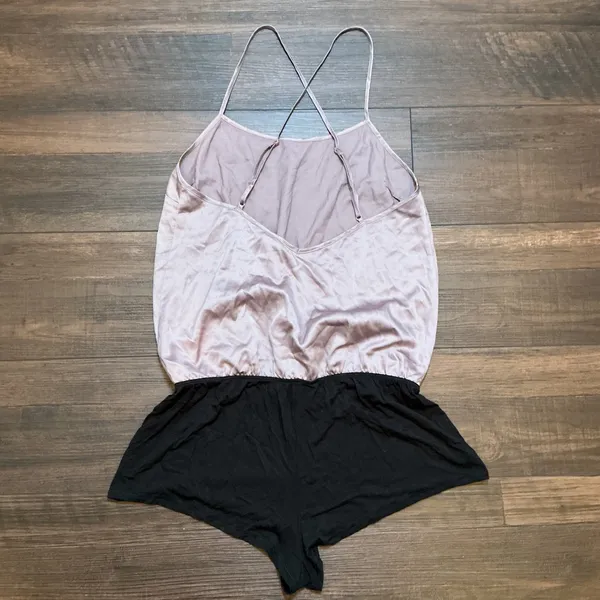 Victoria's Secret Satin Teddy Romper Mauve Black Cross Back Medium Sleepwear - Image 2