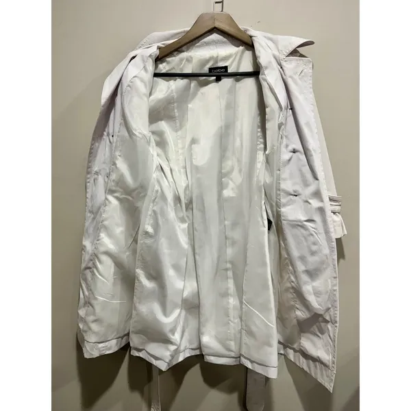 Bebe White Belted Trench Coat Ruffle Cuffs Statement Buttons Size M - Image 6