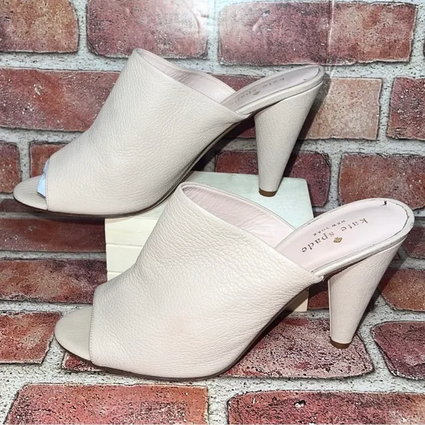 Pre-Owned Kate Spade Bova Pink Nude Peep Toe High Heel Mules Size 8.5B Preppy - Image 5