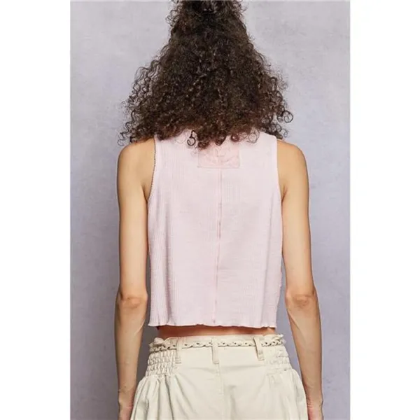 POL Ribbed Round Neck Cropped Tank with Lace Detail‎ - Image 4