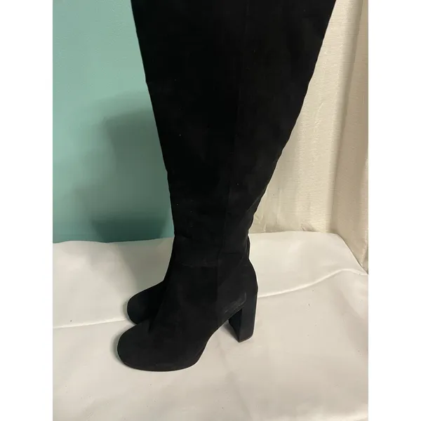 Knee High Boots Women 10M Shoes Black Suede Block Heel‎ Bin4 - Image 4