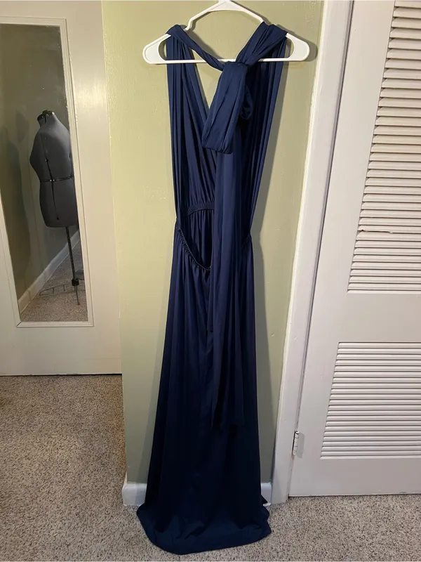 Ibotmcas Women’s Size Medium Halter V-Neck Maxi Dress Navy Blue Open Low Back - Image 5