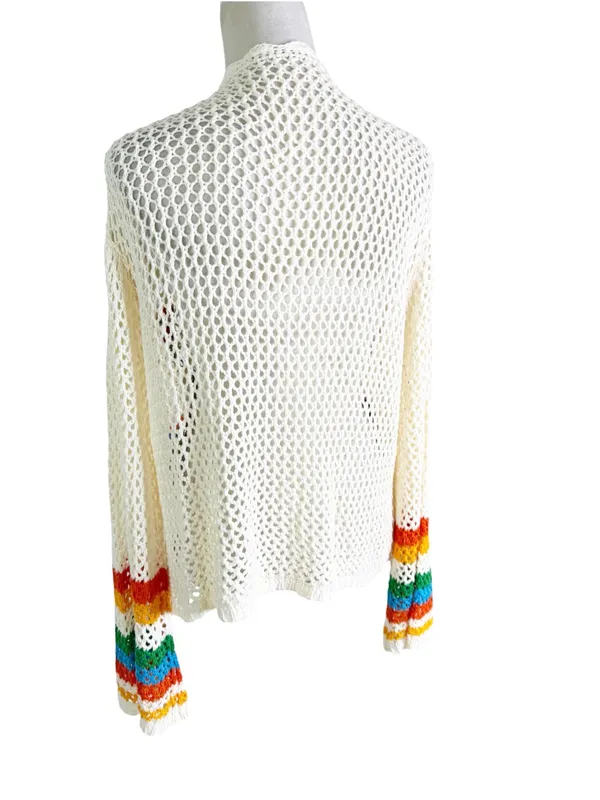 Granny Square Boho Crochet Cardigan Cream Patchwork Size L Size L - Image 4