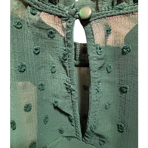 Monteau Los Angeles‎ Swiss Dot Peplum Top Green Ruffle Neck Long Sleeve Small - Image 9