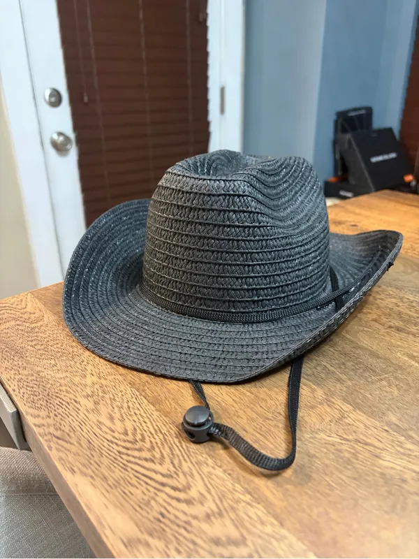 Black Straw Cowboy Hat with Chin Cord - Women - Image 5