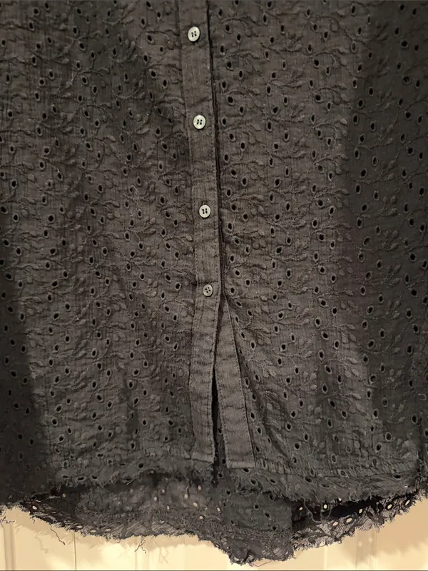 Free People Black Eyelet Button-Down‎ Peasant Blouse medium - Image 3
