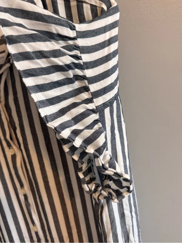 Madewell Striped Ruffle Sleeve Button Front Shirt Dress Tunic M - Image 5
