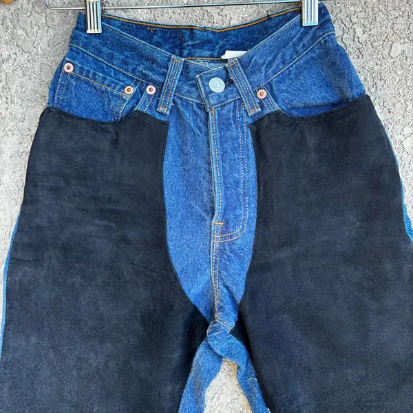 Vintage Levi’s 501 Women’s Size 1 Black Suede Front Panels 80s Button Fly USA - Image 2
