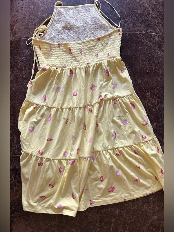 Nordstrom Abound Tiered Halter Dress in Yellow with Strawberries Smocked Back - Image 5