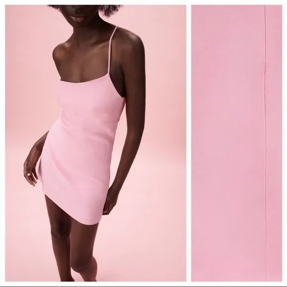 Zara Asymmetric Mini Dress with Built in Short‎ in Light Pink Size Extra Small - Image 6