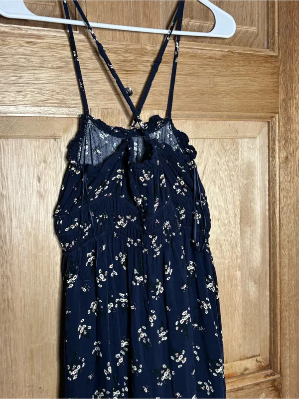 Audrey Parks Navy Floral Spaghetti-Strap Wide-Leg Jumpsuit size S - Image 5