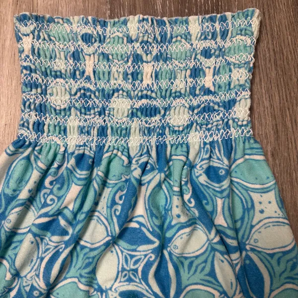 Lilly Pulitzer Strapless Smocked Fish Print Blue Dress - Image 2