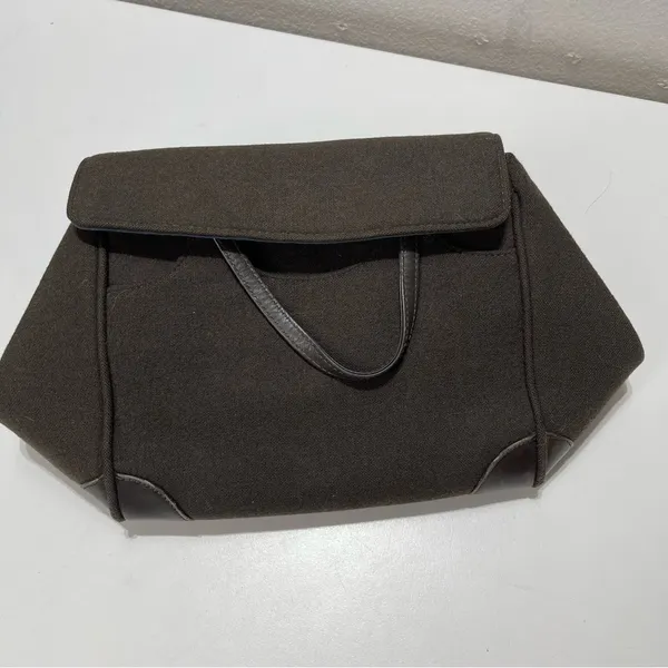 Vintage Banana Republic Brown Small Satchel Hand Bag Leather Wool like Preppy - Image 6