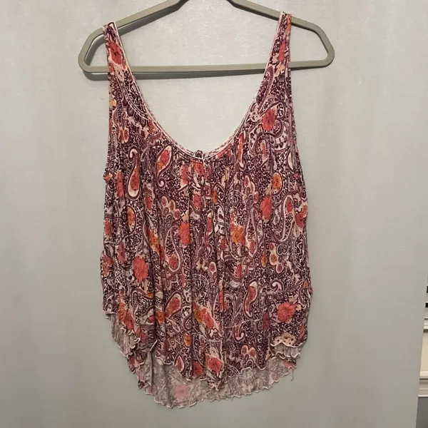 Free People Paisley Floral Print Babydoll Tank Top Boho Festival XS - Image 2