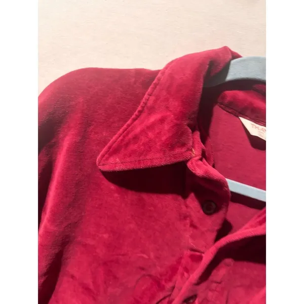 Vintage Burgundy Velour‎ Polo Shirt Long Sleeve Collared Pocket Size L - Image 8