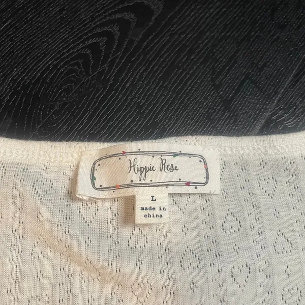 Hippie Rose White Pointelle Heart Knit Henley Short Sleeve Top Large - Image 3